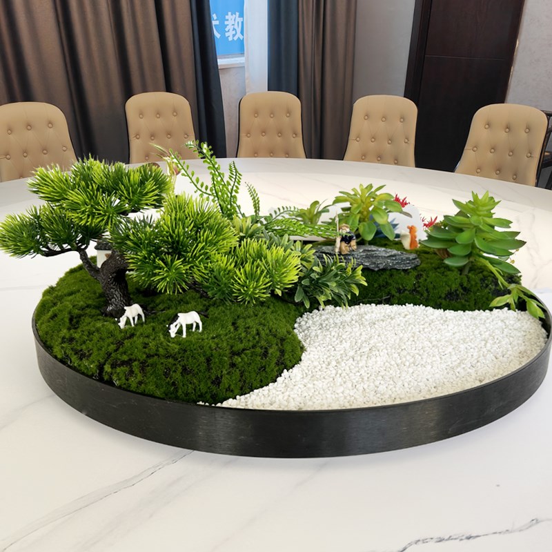 酒店餐桌中间摆件大圆桌转盘摆花装饰景观桌花造景饭店包厢新中式