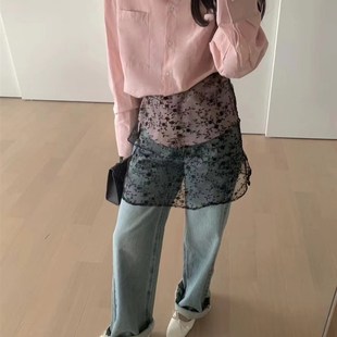 卡蔓诗2086半开叉绑带钩花蕾丝屁帘半身裙女2024春夏时尚叠穿打底