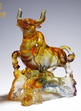 生肖牛琉璃摆件牛气冲天招财旺市办公桌面工艺品公司店铺开业礼品