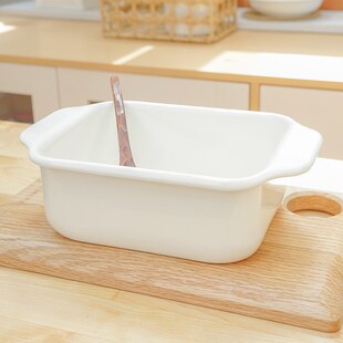 肥龙日式长方型搪瓷油炸锅油炸天妇罗锅烤盘煎盘两件套