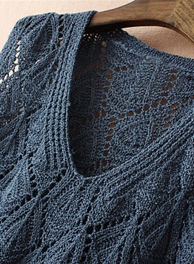 加肥加大码女装胖妹妹宽松镂空针织马甲盘mm中长款V领毛衣背心女