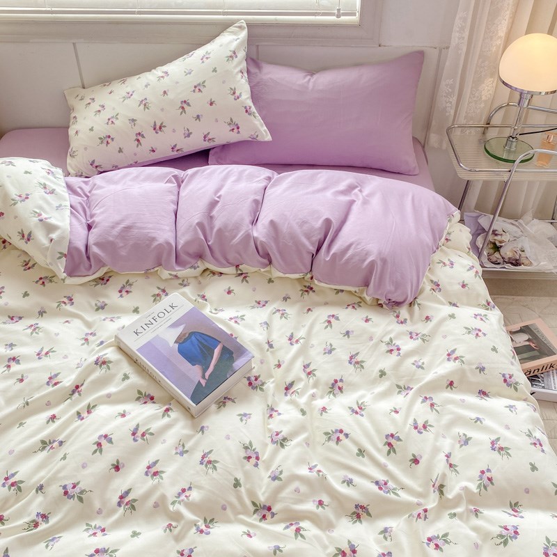 A类双层纱四件套水洗棉小清新可爱田园风被套床单纯棉宿舍三件套4