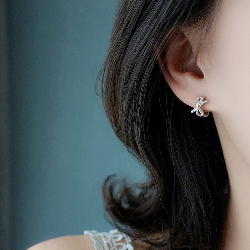 韩国东大门2021年新款潮蝴蝶结耳环耳扣女银针小巧耳圈圈耳钉耳饰