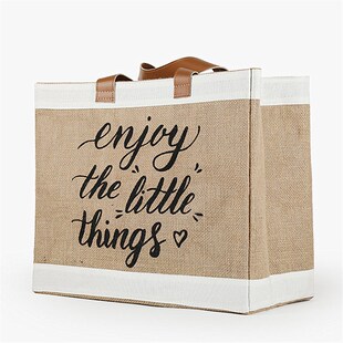 麻布手提袋粗麻防水外贸礼品黄麻袋收纳大容量购物袋黄麻购物袋