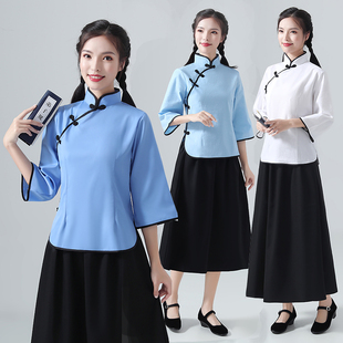 合唱演出服民国风女装 中山装 女复古毕业班服五四青年装 民国学生装