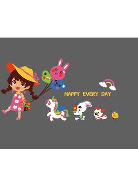 网16799带红孩儿童房间女布置装饰公主卧室头床卡墙面贴纸通亚克