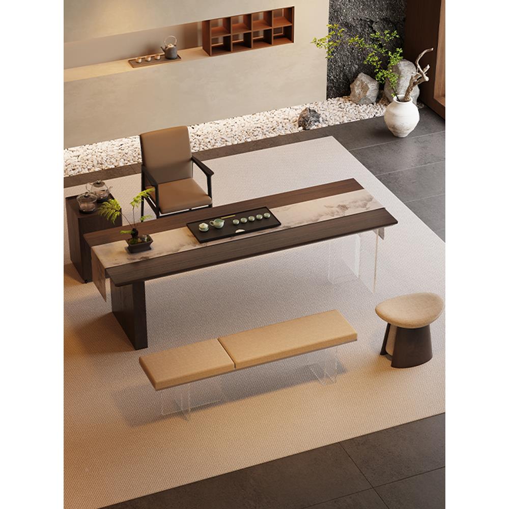 意大利极简主义大板茶几，高RJQ端实木办公几，计师设别墅茶厅茶