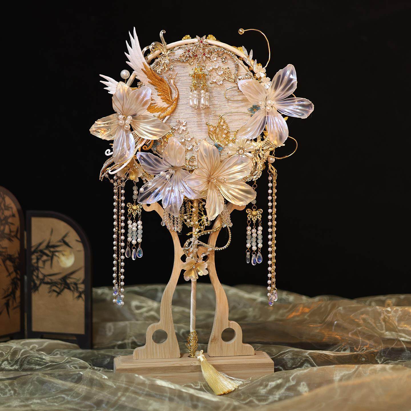 物语中婚礼新娘结团手工diy材料KCC包高式档成品扇出嫁扇喜扇重婚