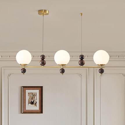 依豪9251\/1法式中古吊餐厅复古全铜胡桃木长条吧台灯轻灯奢魔诗