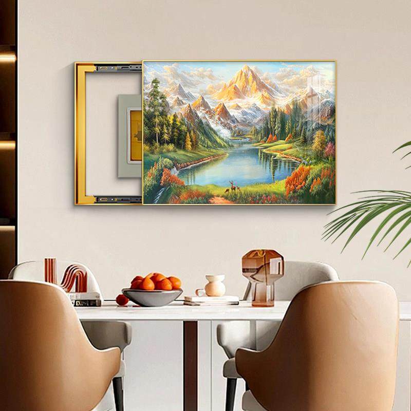 聚宝盆山水电遮表箱装饰20DY149525新款画免打轻奢配电箱挡孔挂画