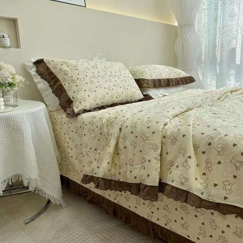 韩版法式花边全棉夏空调被件套床盖四KUX件套三单件薄被子可水被