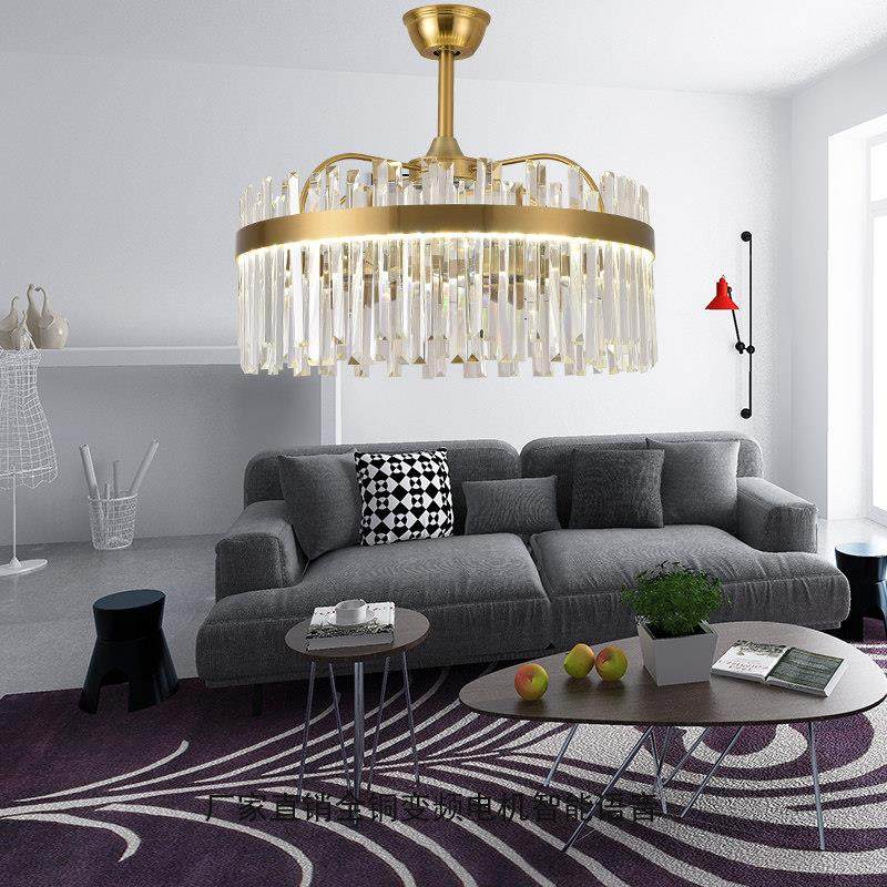 铜本色三色变智能语音客厅光风扇机吊灯餐全厅风扇灯铜22电智能语