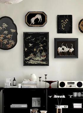 《琼花语》植F55楼花中古风装饰画卉黑色挂画组合餐厅客厅墙面物