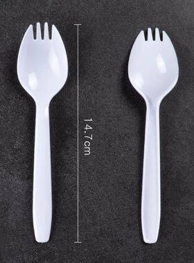 一次性叉勺透塑白色料叉勺甜品水果蛋糕IAL叉勺糖水布丁勺1明0店0