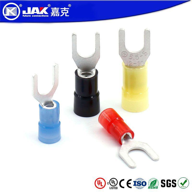 SVN叉形冷压端子紫铜U型尼龙预绝缘接线端头配电箱铜鼻子电线接头