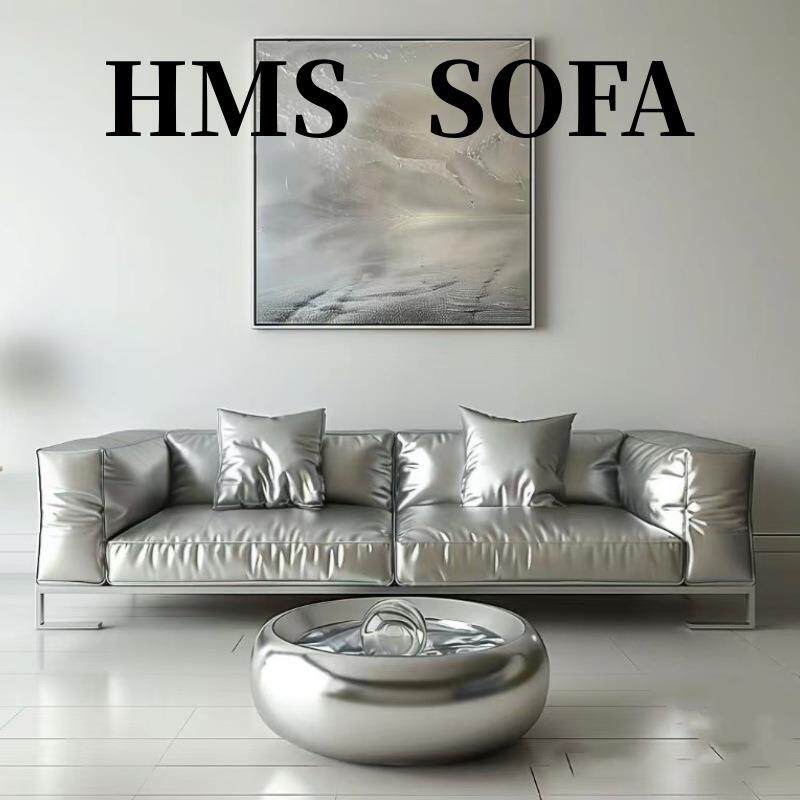 极简未来朋克风小众款设计师工作室摄影棚门店大厅银色珠光皮沙发