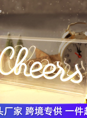 跨境霓虹灯牌亚克力盒子字母灯造型灯家居酒吧网红挂墙LED灯牌