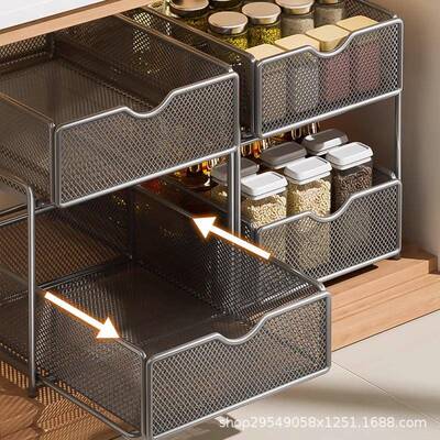 分厨房下水槽抽拉式置架BW60219双层橱内层架物子超深抽屉拉篮收