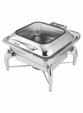 H2101自助餐炉 Buffet Stove 正方形 不锈钢菜盘透视早餐布菲炉