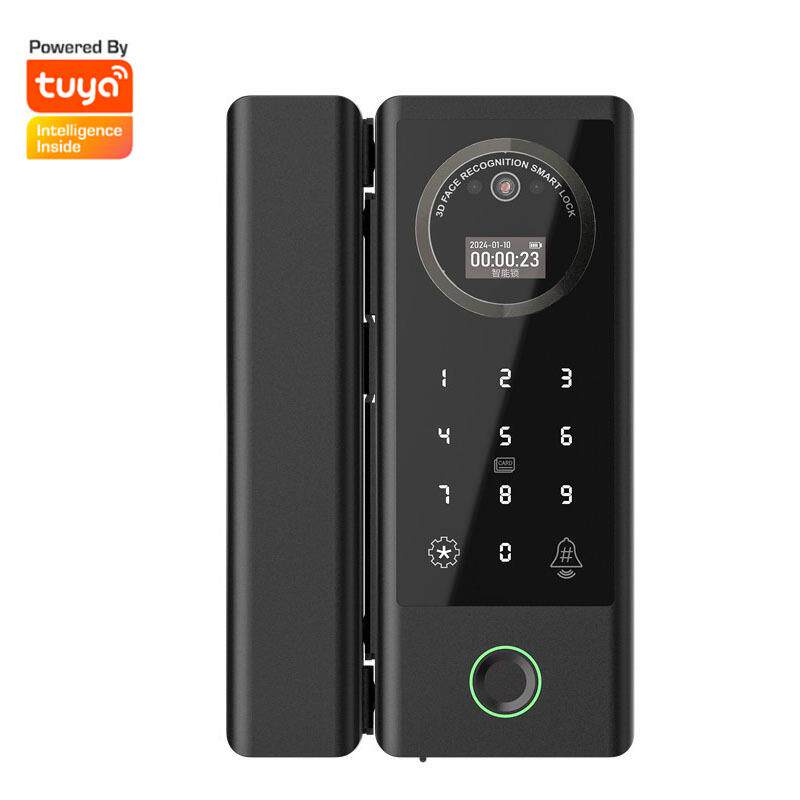 人脸识别密码锁办公室电子锁智能门锁双开玻璃门电子锁带小屏幕