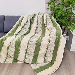 新款毛毯沙发午休毯子黑白纱提花双层毯冬季加厚保暖办公室午睡毯