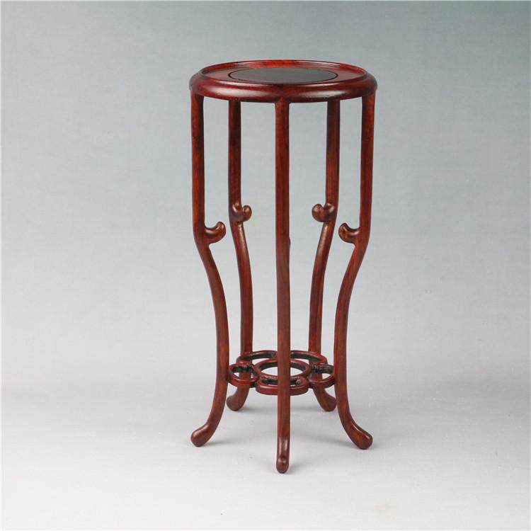 红酸枝黑檀微型圆形盆景几底座架子玉石花红木茶壶实木摆件花瓶