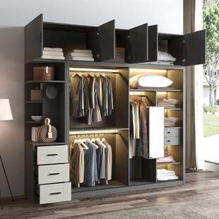 北欧推拉门衣柜简约现代组装 家用收纳衣橱卧室移全多层板门实木柜