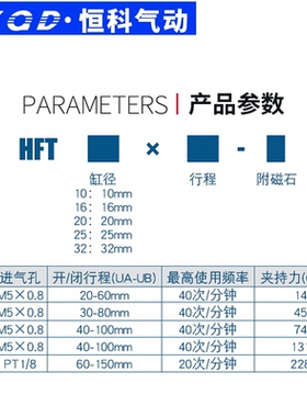 HFT10/16/20/25/32-20/30/40S/60S/80S阔型夹爪手指亚德客型气缸