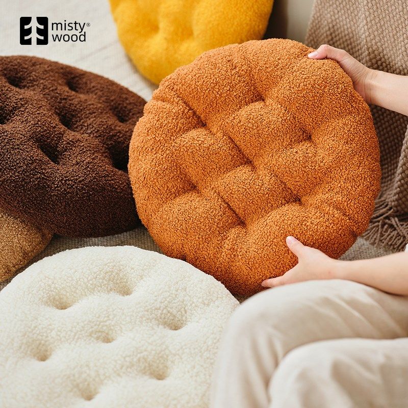 迷雾之森单层饼干奶油黄坐垫沙发客厅高级感椅子坐垫圆形椅垫