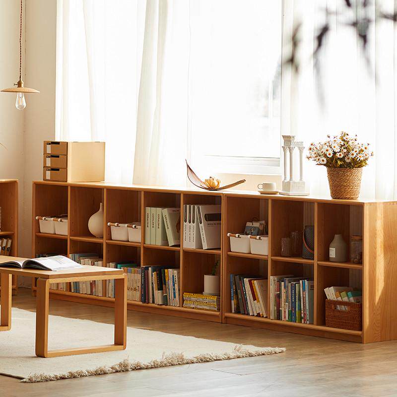 盼居书架客厅落地书柜儿童柜矮实木柜自由组合储电视柜物格子榉木