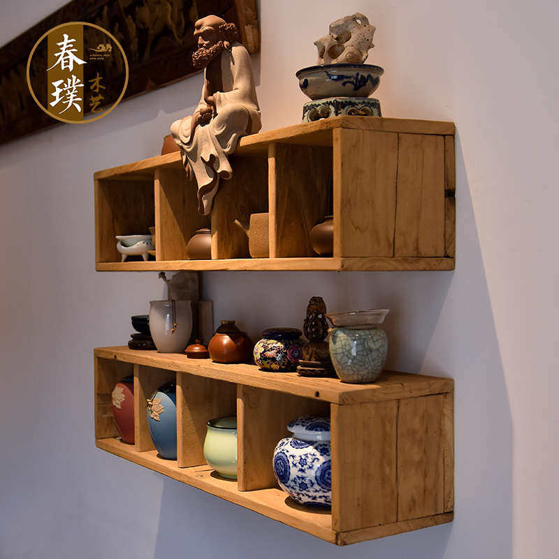 定制实木格子架原木茶壶物展示架陶艺收纳铺创意长方形置壁挂柜
