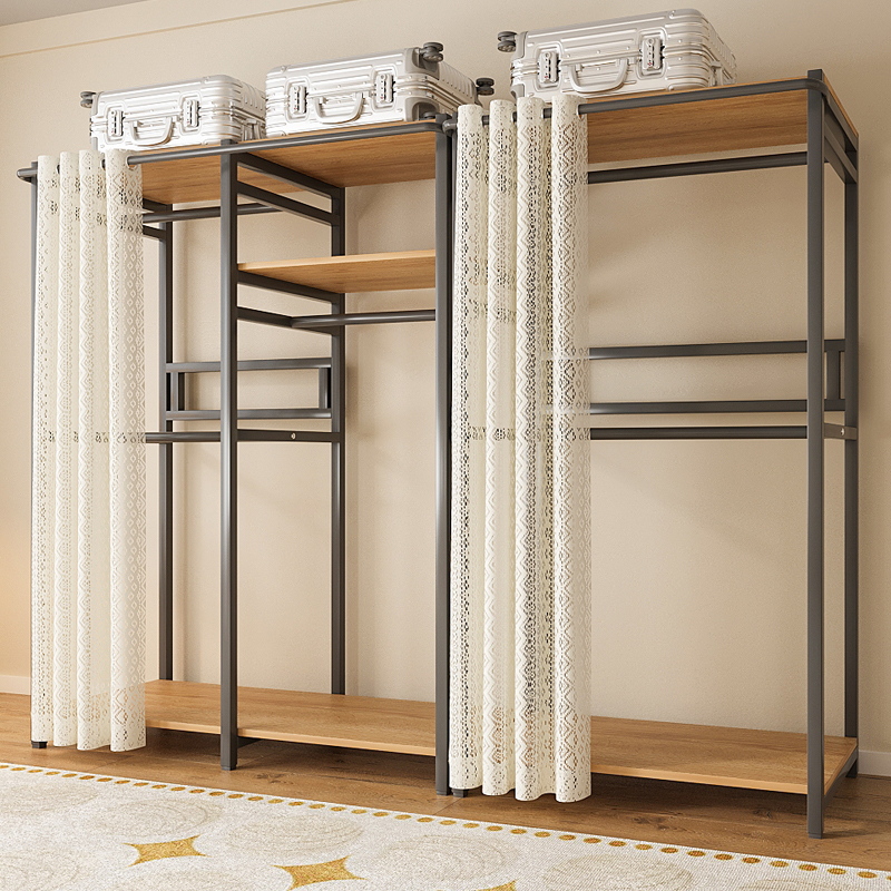 衣柜卧室家用落地挂衣架小户型简易衣柜开放式金属衣橱转角组合