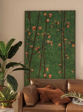 现代玄绿色SF8906复古南洋梅花枝条厅餐客厅关装饰画风卧室壁画竖