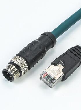 M12转工RJ5工业网线高柔耐高FIB温屏蔽拖链防水网线业相4屏蔽网机