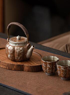 仿古古鎏茶壶套装家用一二杯功夫茶具中银式KJ-TZ-41复陶制茶壶壶