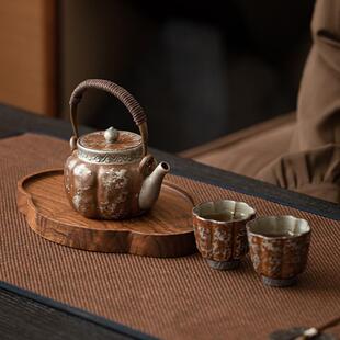 仿古古鎏茶壶套装家用一二杯功夫茶具中银式KJ-TZ-41复陶制茶壶壶