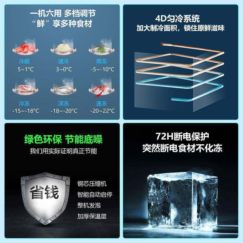 柜冻商用大容量冷藏全冷冻单温双温铜管速市家用638冰柜一超件冰