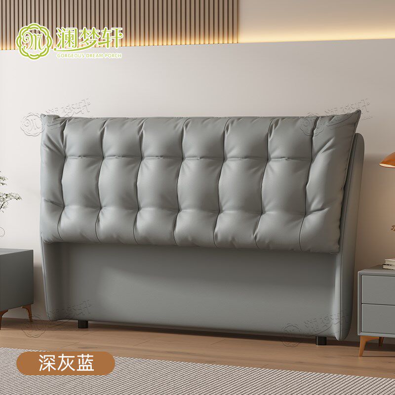 2024新款软包床头靠背板简约舒适全实木生态真皮一体落地床头单买