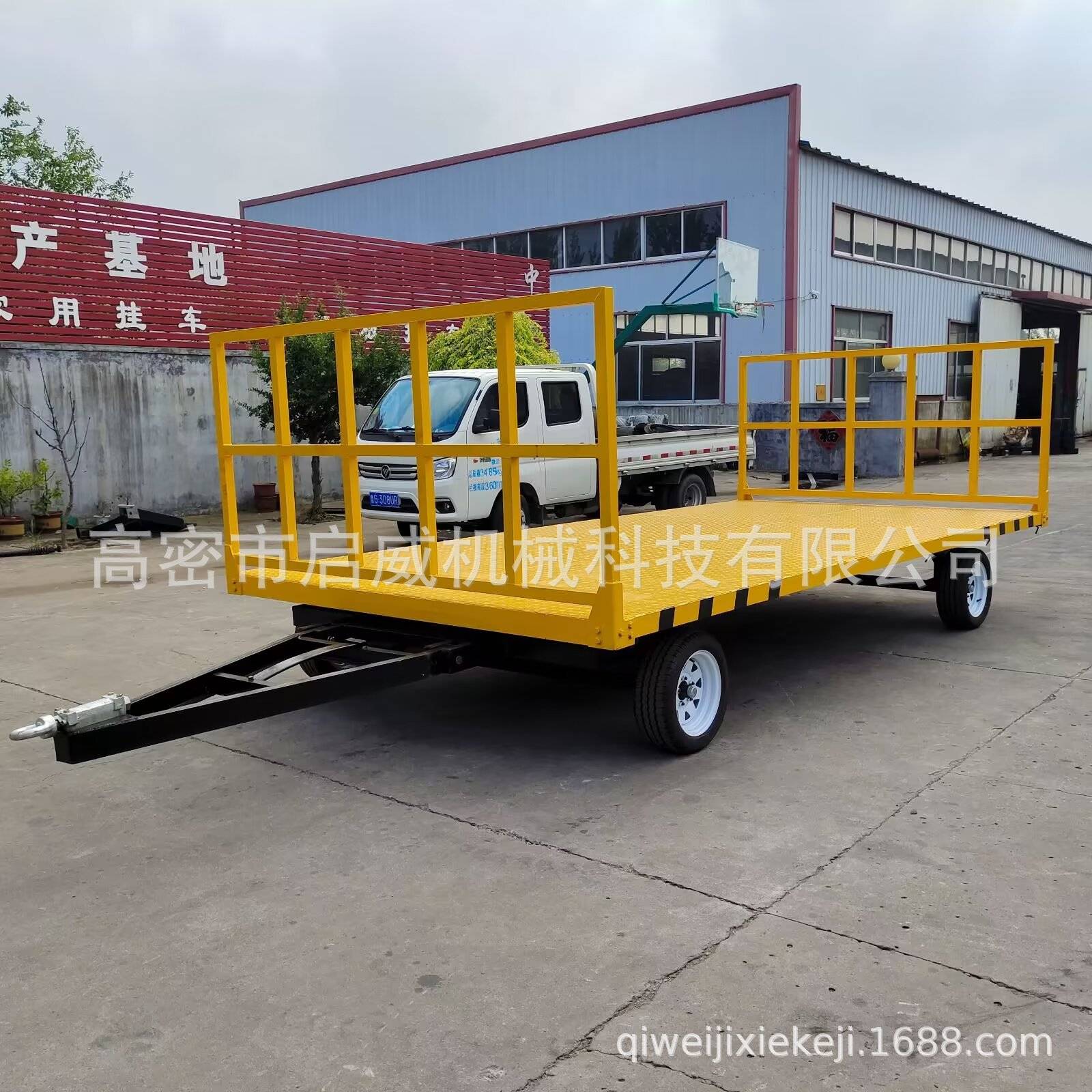 厂间搬运拉货3吨前后围栏拖车 4000*2000*500带护栏式牵引车供应