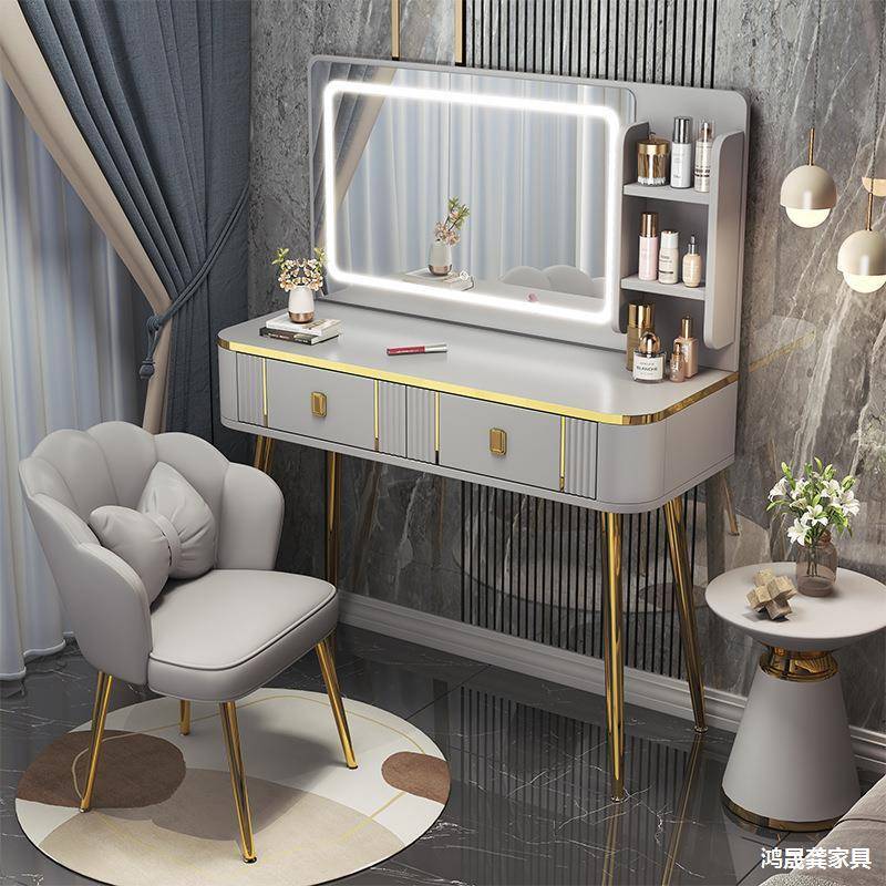 意式梳妆台卧室现代简约2025新款轻奢小型化妆桌主卧书桌镜子一体