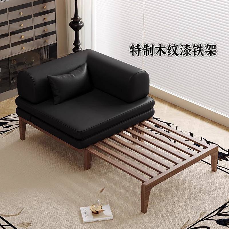 法式一体两用可折叠单人沙发床中古风实木贵妃沙发客厅小户型阳台