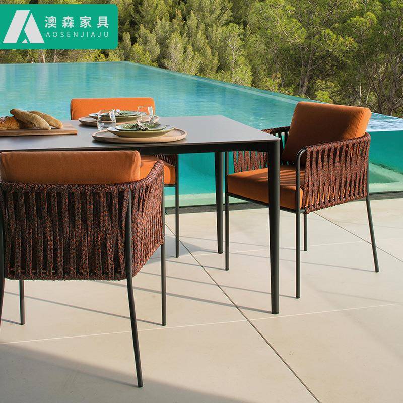 高档户外桌椅庭院休闲藤椅组合长台餐桌室外露天酒店花园别墅家具