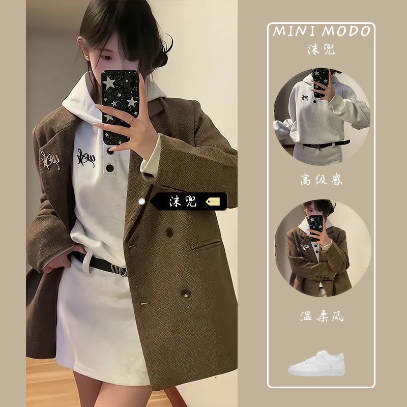 轻熟韩系西装外套秋冬新款加绒连时尚套装