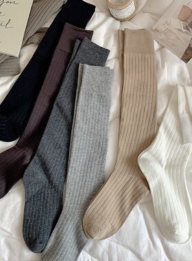 小腿袜灰色纯棉春秋堆堆袜高筒袜子女及膝袜秋冬深灰色秋季长筒袜