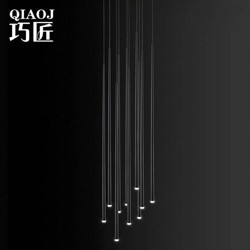 北欧现代简约锥形长管黑色创意餐厅吧台别墅复式旋转楼梯灯长吊灯