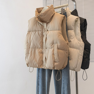 白色坎肩立领羽绒棉服马甲女外穿秋冬大码胖mm短款面包服棉衣外套