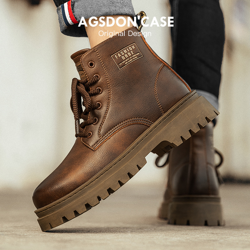 奥古狮登马丁靴男款冬季加绒增高男士英伦棉鞋工装高帮皮靴子男鞋