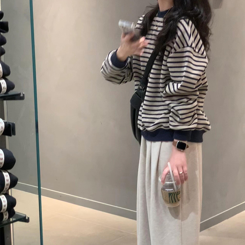 针织条纹内搭打底衫女早