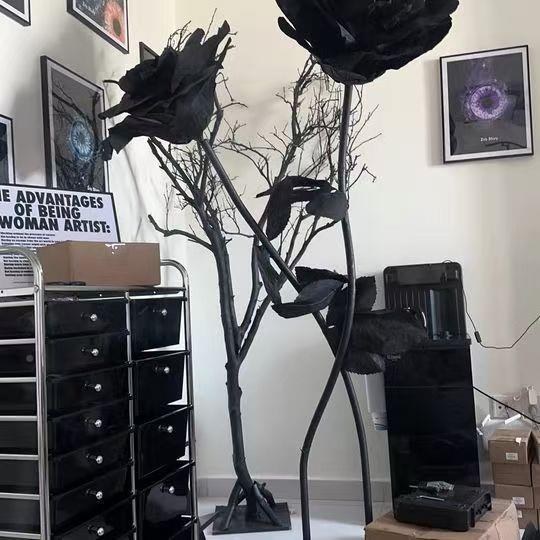 红同款黑色纸玫瑰巨型婚庆背景婚F9礼网布艺置现场立体仿真花路引