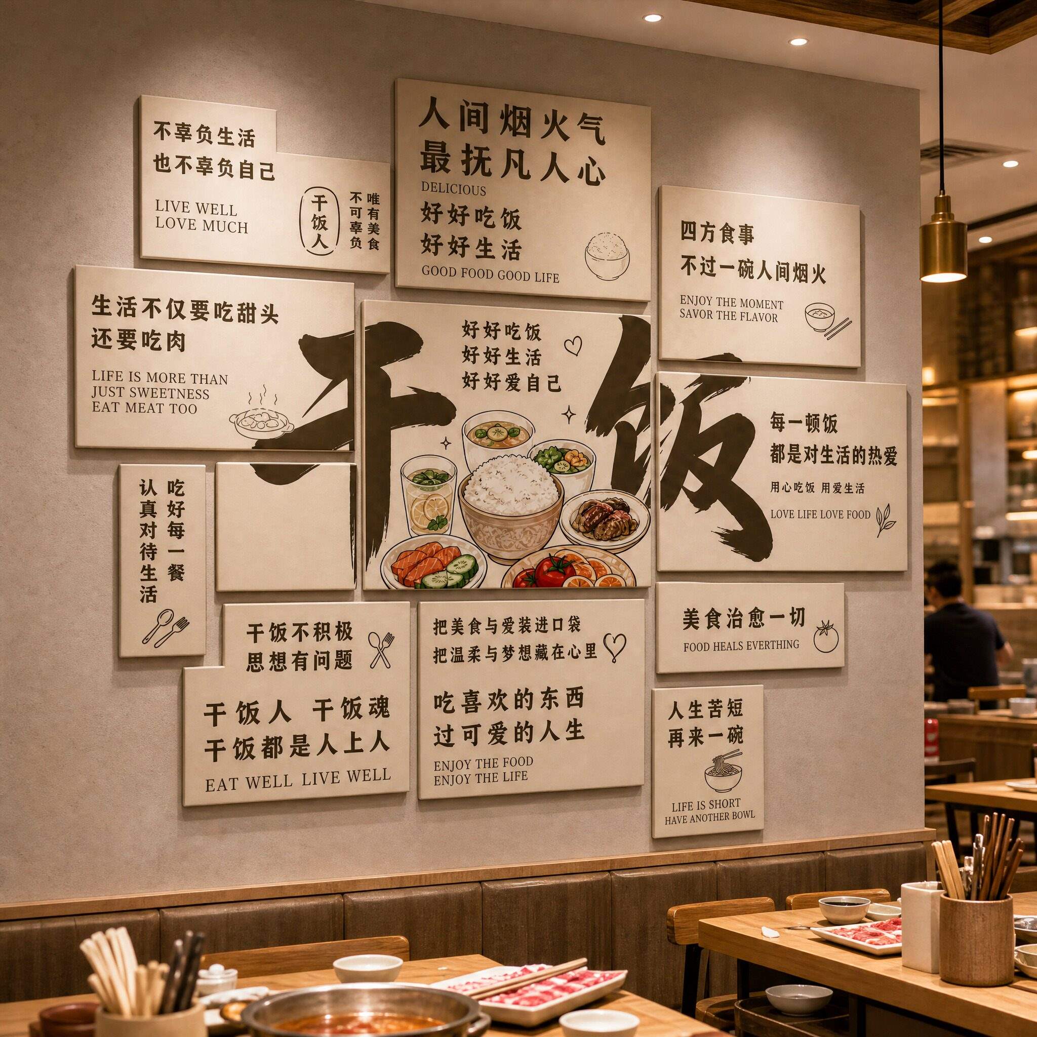 创意饭店干饭餐饮大排档墙贴堂食招牌菜单吧台打卡背景墙装饰造景